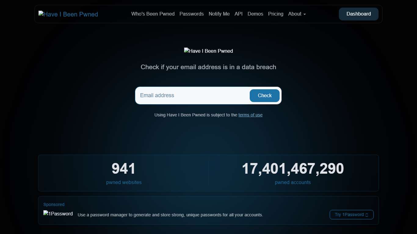 Have I Been Pwned: Check if your email address has been exposed in a data breach